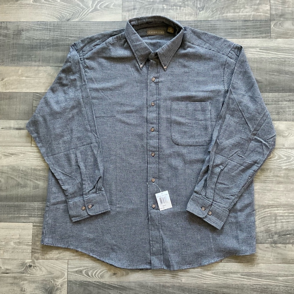 NWT Claybrooke Flannel Shirt Men’s XXL Navy Grey Houndstooth Button Down Cotton